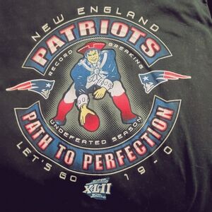New England Patriots 2007 16-0 Perfect Season Long-Sleeved Black T-Shirt Size M